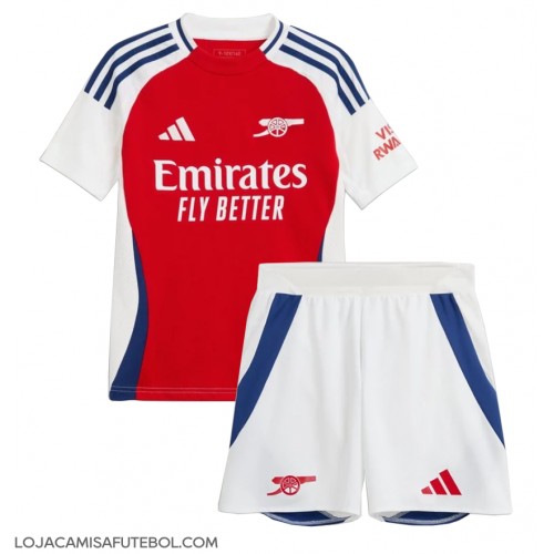 Camisa de Futebol Arsenal Equipamento Principal Infantil 2024-25 Manga Curta (+ Calças curtas)